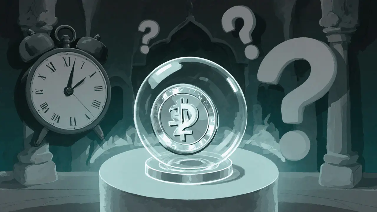 A delicate token sits on a glass pedestal surrounded by shadows, hinting at risk.