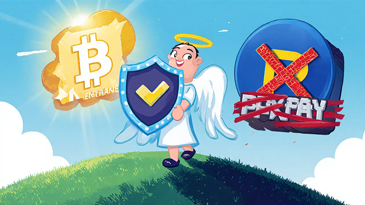 Guardian angel shields trusted exchanges while rejecting the Pexpay logo.