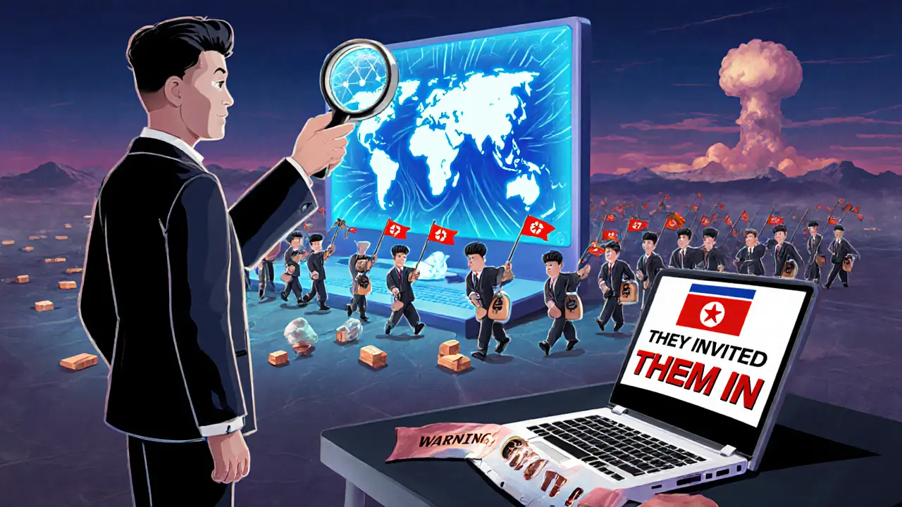 A cybersecurity analyst uncovering how crypto payments fund North Korean missiles through thousands of remote workers.