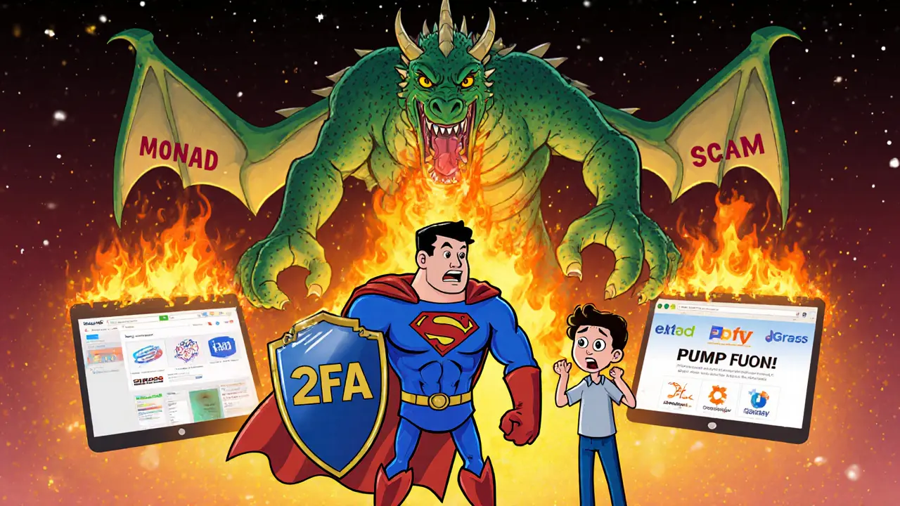 A heroic wallet protecting a user from a scam dragon demanding private keys.