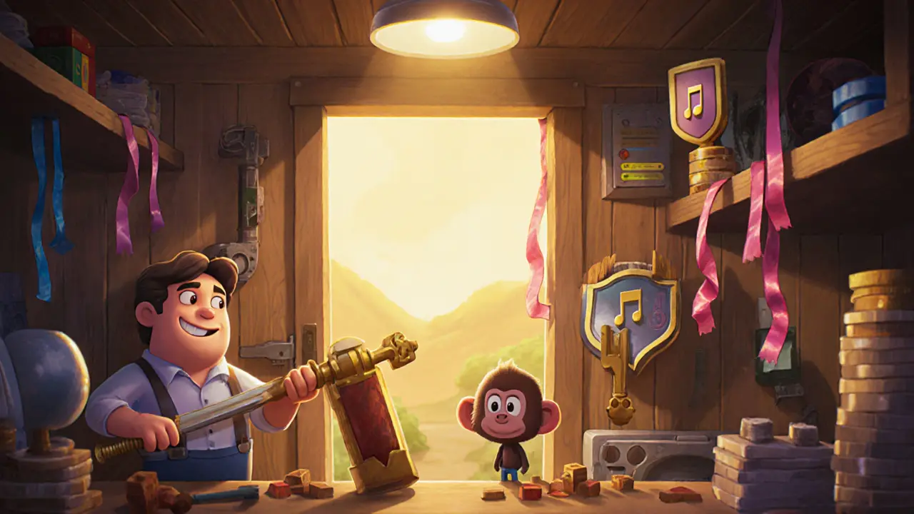 Builders create useful NFTs like access keys and game items in a peaceful, hopeful workshop.