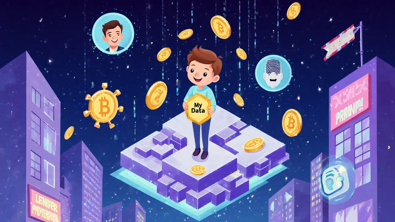 Someone holding their personal data key as money rains down from verified identity use.