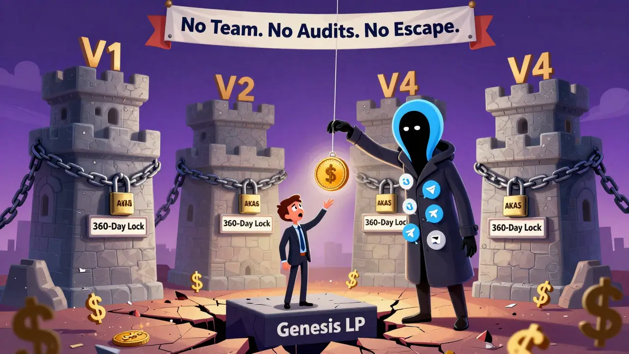 An investor reaching for a token held by a shadowy figure, surrounded by locked tiers and falling money.