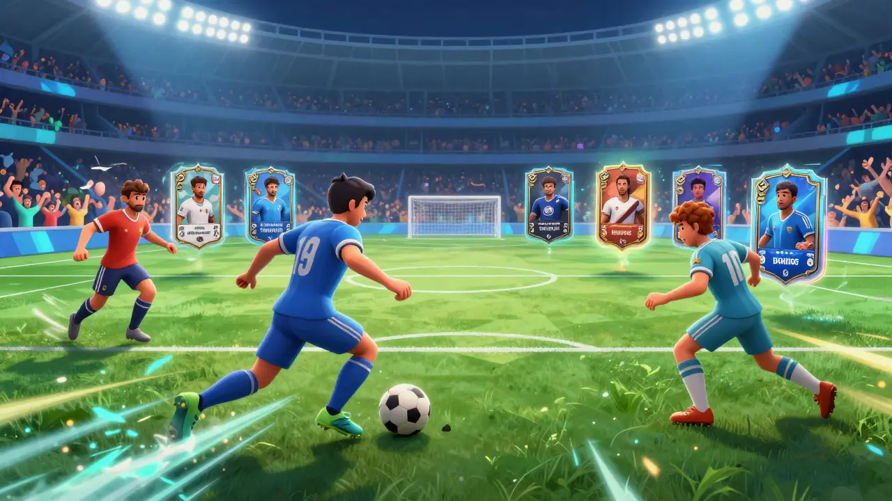 NFT cards transforming into players in virtual football match