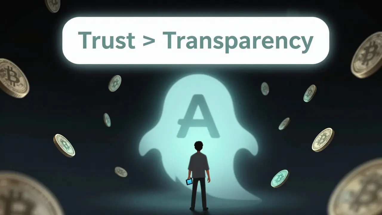 A user holds a cold wallet as ghostly crypto coins drift away from a fading AAX logo.
