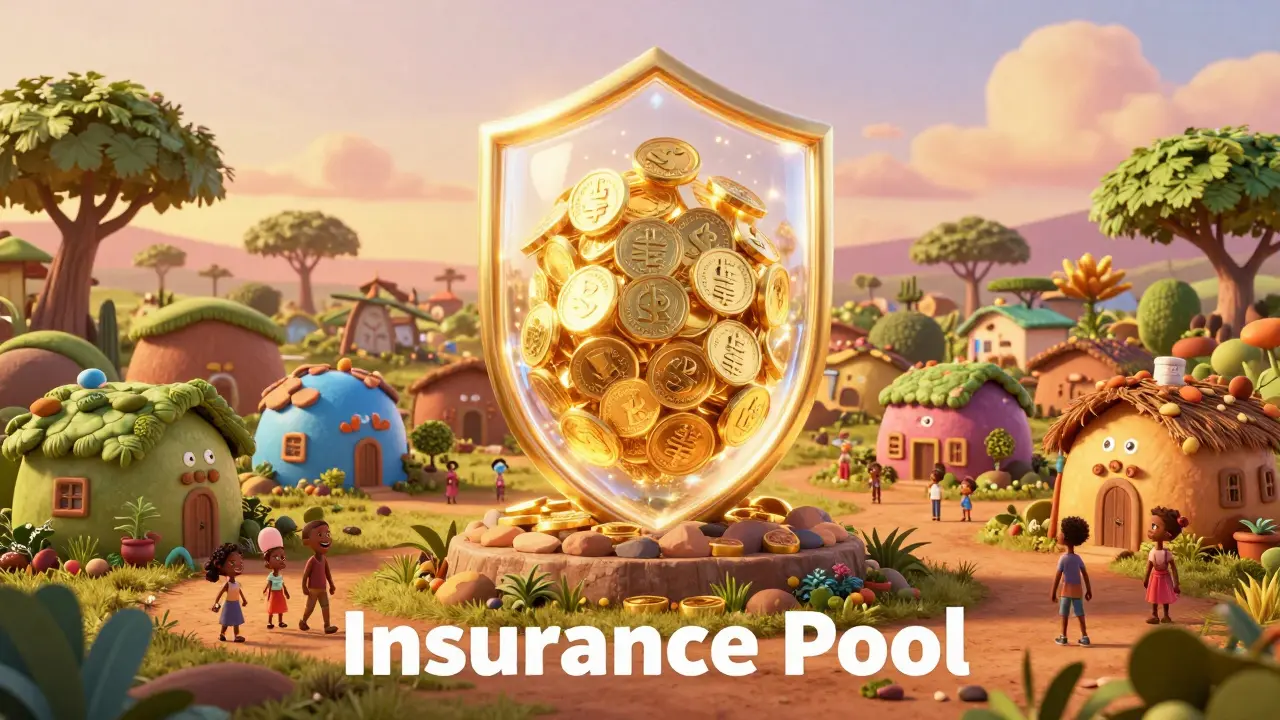 A golden energy dome protecting a sustainable housing community in a village.