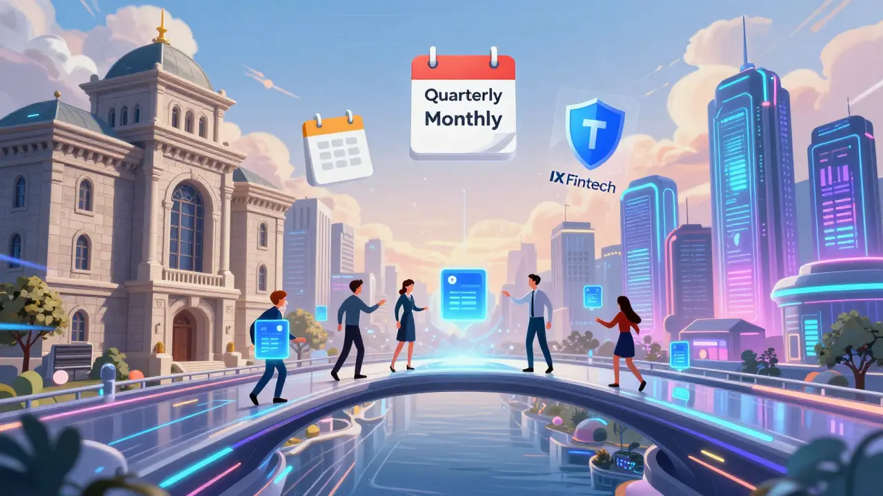 A futuristic bridge connecting traditional finance and digital crypto markets.
