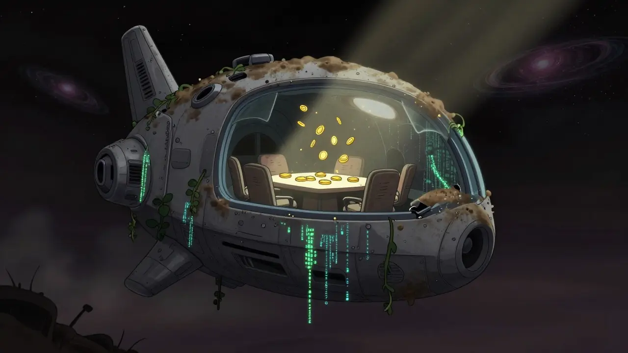 Abandoned spaceship drifting in deep space