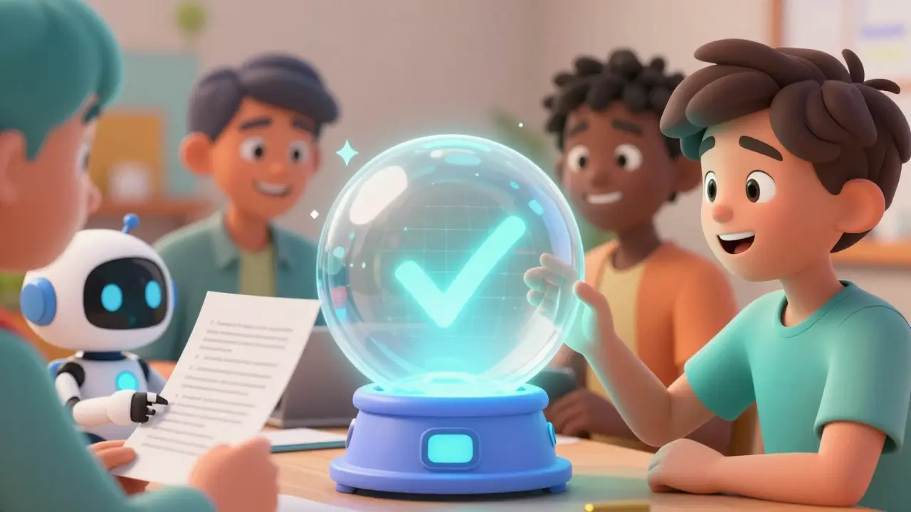 Cartoon user casting a glowing vote into a magical crystal interface.