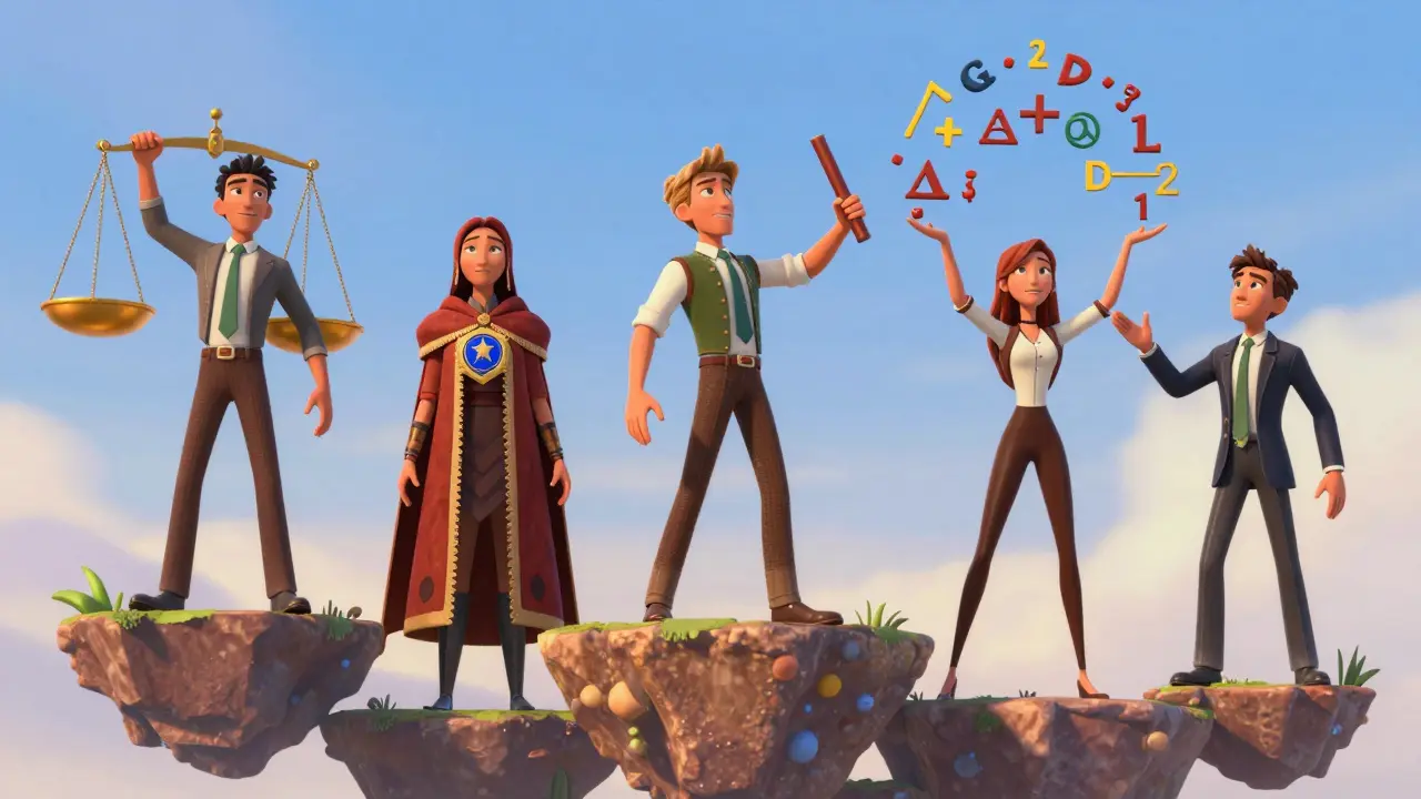 Five animated characters on platforms representing different voting models.