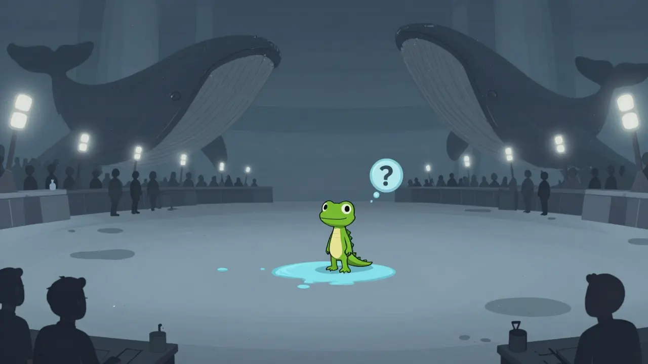 Lonely trader in an empty arena illustrating low liquidity and high slippage risks.
