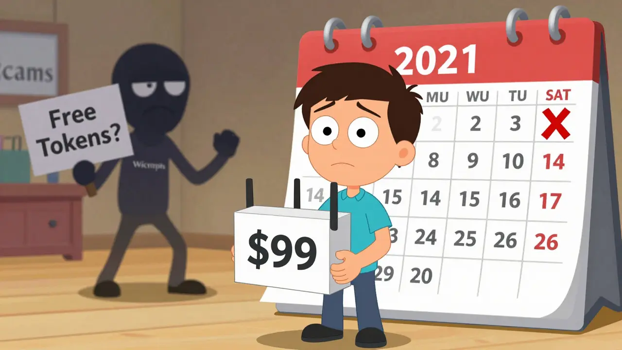 Confused cartoon character holding a router box near a timeline of missed opportunities
