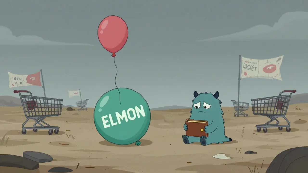 Desolate cartoon landscape with a deflated token balloon, symbolizing lost value and abandonment.