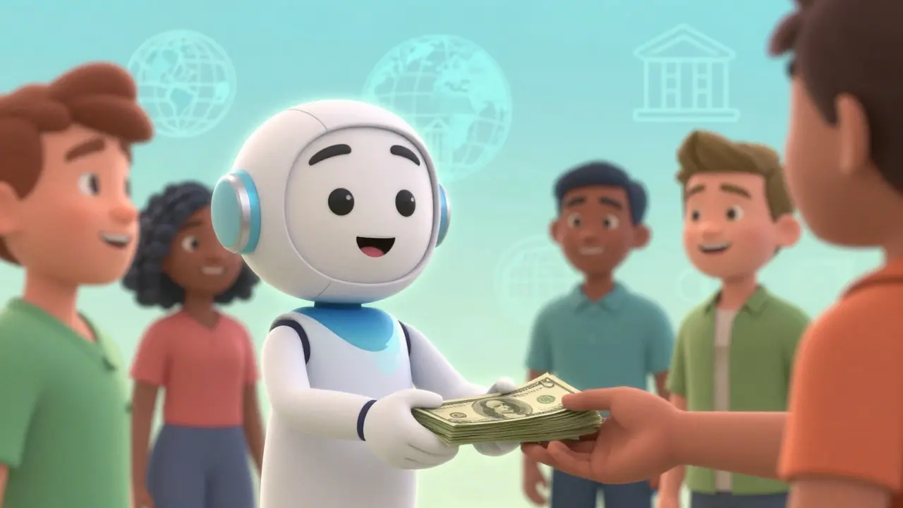 Digital assistant handing cash to users in a secure, friendly setting