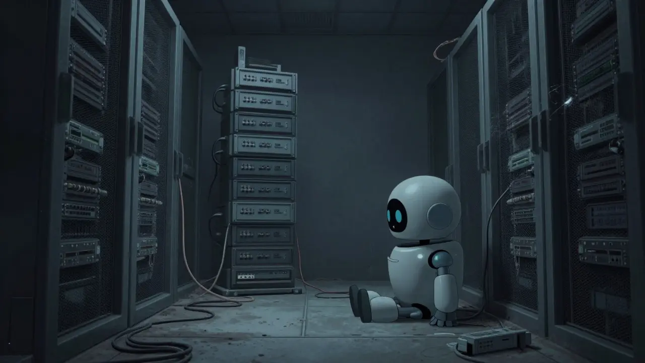 Dusty, abandoned tech equipment illustrating an inactive crypto network