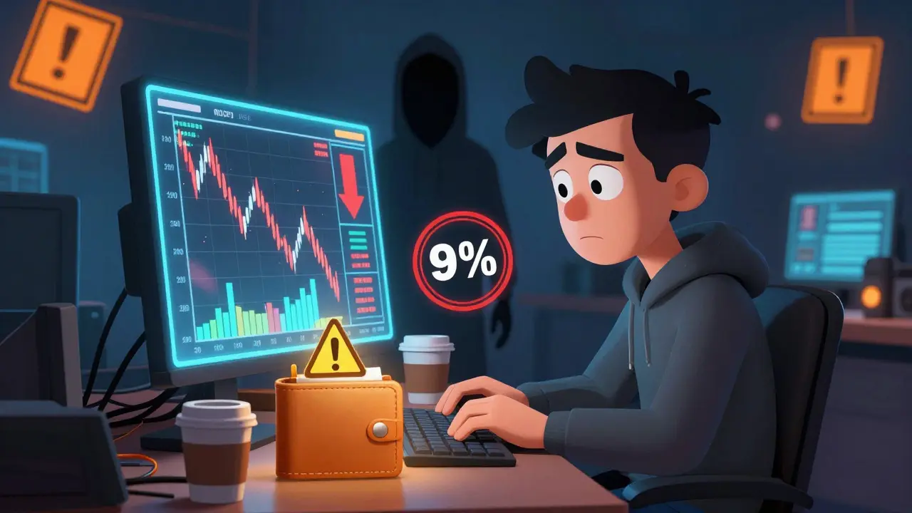 Trader worried about volatile crypto charts and anonymous risks