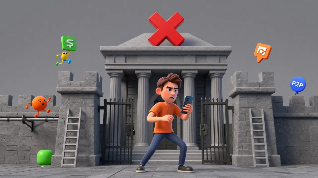 User bypassing blocked bank with P2P methods
