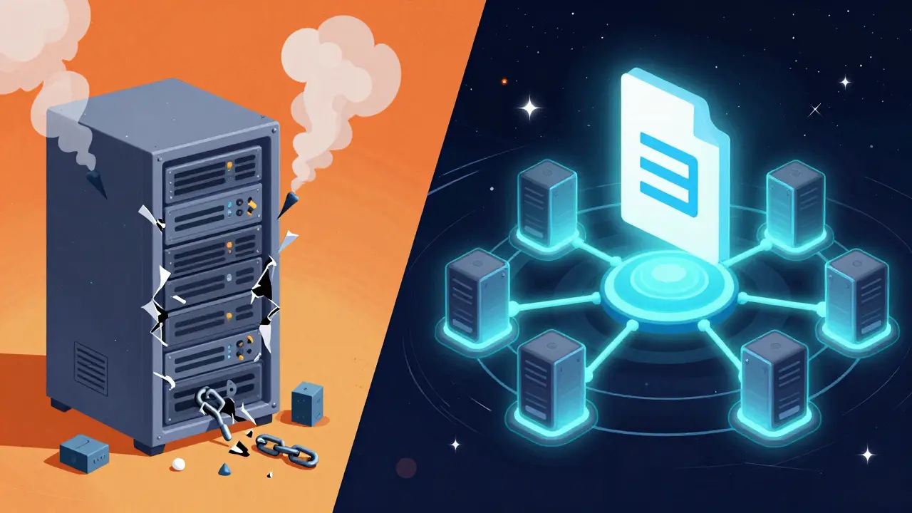 Fragile server vs robust decentralized network comparison