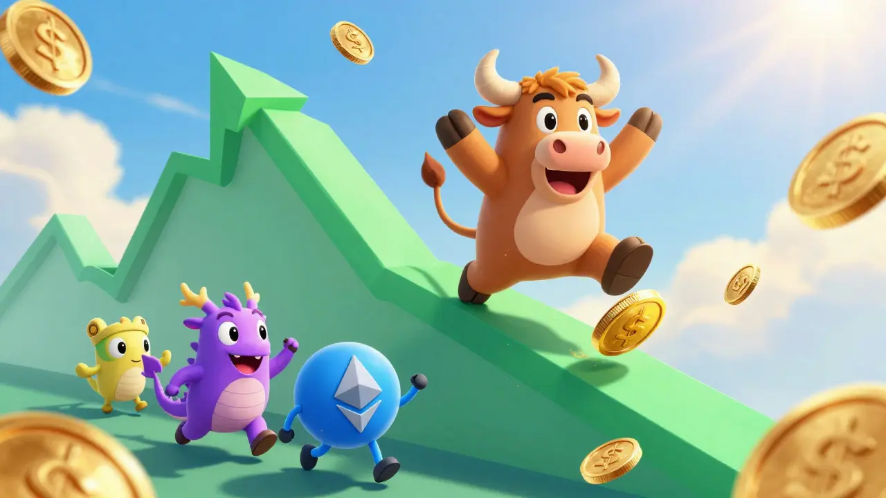 Gold bull charging up a chart with altcoins following