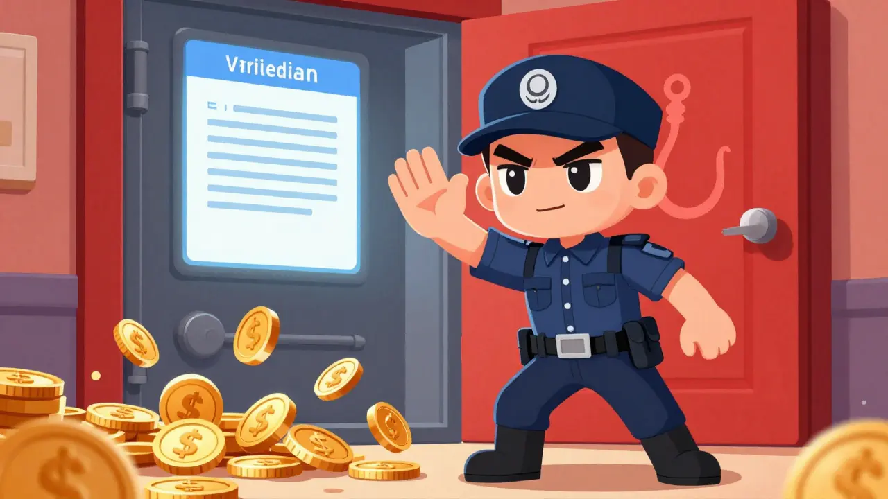Security character blocking fake airdrop scams and phishing attempts