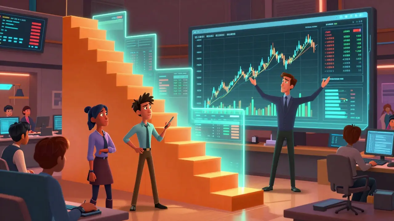 Animated traders navigating complex derivative charts
