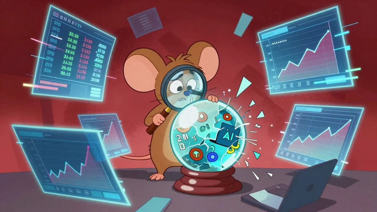 Confused cartoon mouse examining fragmented data streams and conflicting numbers