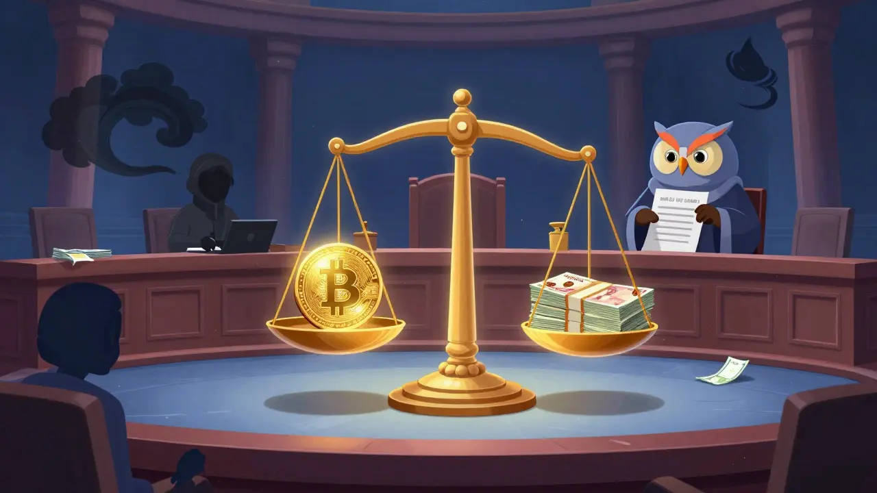 Symbolic scales balancing Bitcoin against Dong under strict regulation