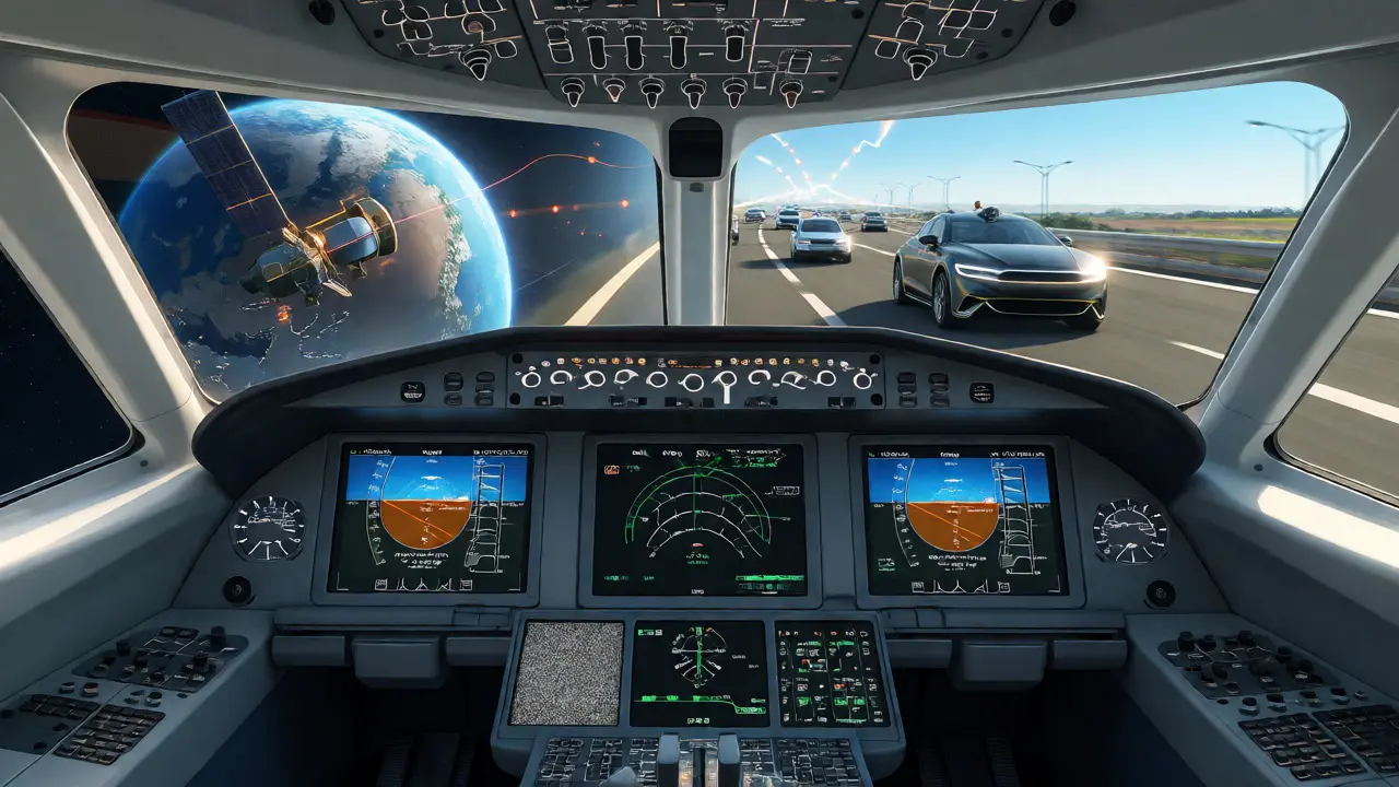 Airplane cockpit and vehicles using synchronized data systems