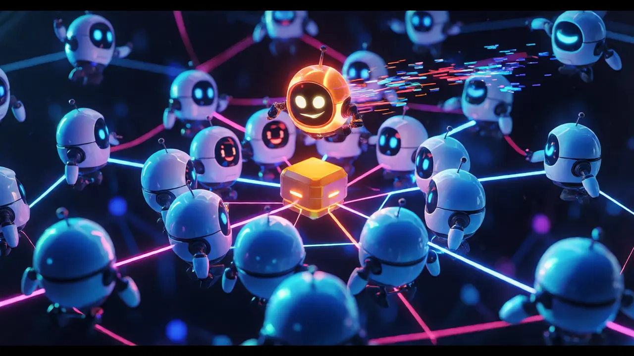 Cartoonish robot nodes forming a consensus network against a traitor