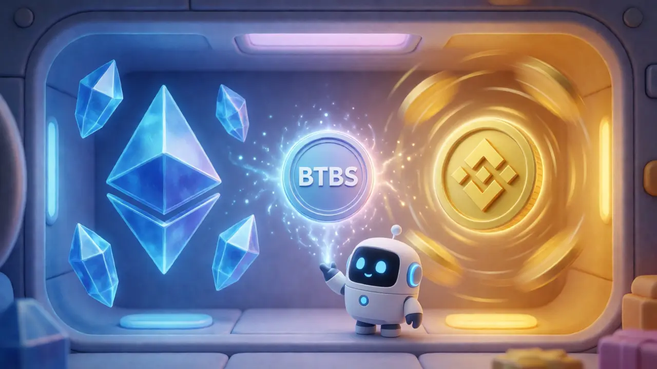 Robot paying gas fees with BTBS token bridging two blockchains